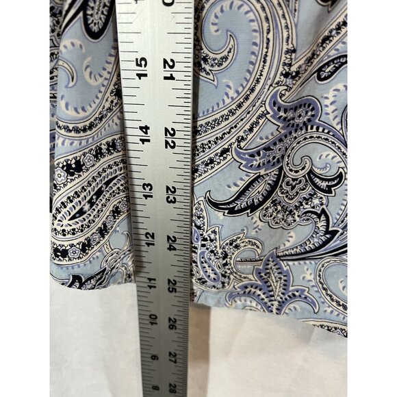 Chaps Classics Women’s Large Short Sleeve Blue Paisley Cotton Blouse - Picture 9 of 10